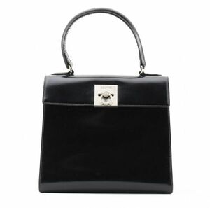 1円 CELINE　ヴィンテージ　セリーヌ　レザー　ミニハンドバッグ　23cm　トップハンドル　ロゴ金具　SV金具　黒　24-686