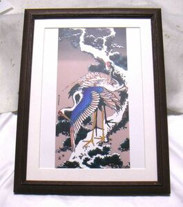 Art hand Auction ●Reproduction CG Ukiyo-e/Hokusai Snowy Pines and Cranes/Cadre en bois inclus/Achat immédiat ●, peinture, Ukiyo-e, imprimer, autres