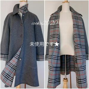 高級【未使用★カシミヤウールコート】BURBERRY、バーバリー、美ライン、Aライン、希少、ノバチェック、人気