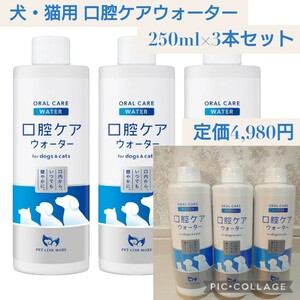 新品☆定価4,980円 250ml×3本セット☆PETLINKMORE 犬・猫用 口腔ケアウォーター 液体歯磨き デンタルケア 歯石取り 歯垢除去 口臭ケア