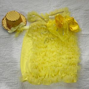 ダンス衣装　黄色キャミソール　帽子型ヘア飾り　手作り
