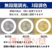 シーリングファンライト LED ファン付き照明 シーリングライト 口金E26対応 大風量 静音 調光調色 風量3段階 角度調節 扇風機 軽量 薄型_画像3