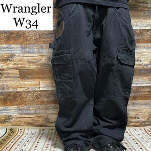 Wrangler ラングラー ダブルニーカーゴパンツ ペインターパンツ ワークパンツ w34 黒 ブラック オーバーサイズ メンズ 古着 カーペンター