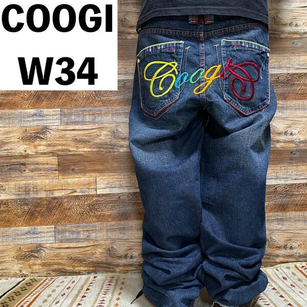 COOGI クージー デニム ジーンズ Gパン ジーパン 刺繍 b系 ストリート オーバーサイズ 青 ブルー 古着 メンズ w34 y2k ビッグサイズ メンズ