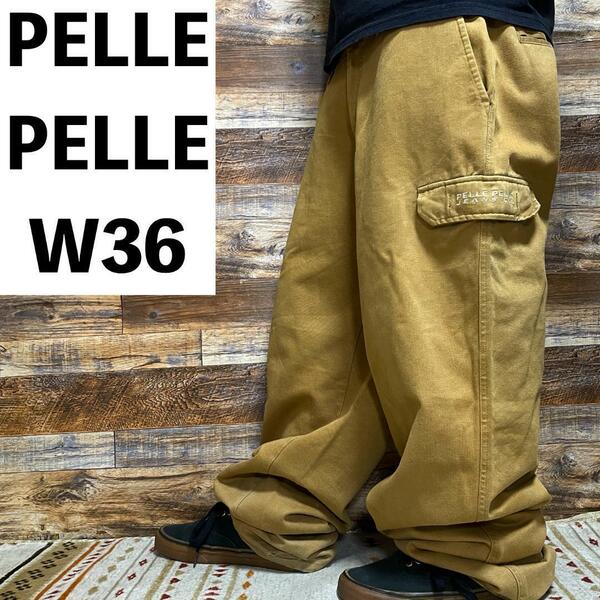 PELLE PELLE ペレペレ カーゴパンツ ワークパンツ ストリート w36 キャメル イエローカーキ 極太 b系 y2k 古着 オーバーサイズ メンズ