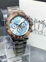 天然ダイヤモンド付き 新品 JAPAN KRAFT ジャパンクラフト 腕時計 正規品 クロノグラフ コスモグラフ 自動巻き 機械式 防水 アイスブルー_画像3