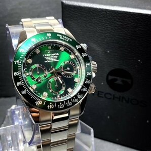 限定カラー 天然ダイヤモンド付き 新品 TECHNOS テクノス 正規品 腕時計 シルバー グリーン クロノグラフ アナログ腕時計 多機能腕時計の画像4