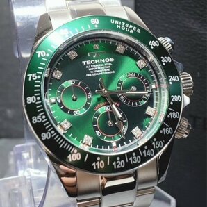 限定カラー 天然ダイヤモンド付き 新品 TECHNOS テクノス 正規品 腕時計 シルバー グリーン クロノグラフ アナログ腕時計 多機能腕時計の画像2