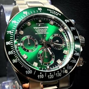 限定カラー 天然ダイヤモンド付き 新品 TECHNOS テクノス 正規品 腕時計 シルバー グリーン クロノグラフ アナログ腕時計 多機能腕時計の画像3