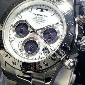 新品 TECHNOS テクノス 腕時計 正規品 アナログ ソーラー クロノグラフ ステンレス 10気圧防水 カレンダー ビジネス ホワイト プレゼントの画像2