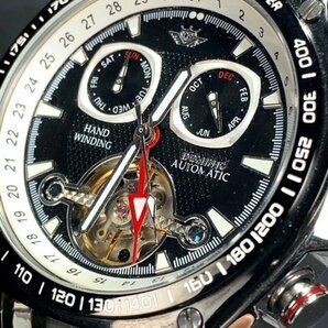 新品 正規品 ドミニク DOMINIC 自動巻き 手巻き 腕時計 オートマティック カレンダー 5気圧防水 ステンレス ブラック シルバー プレゼントの画像3