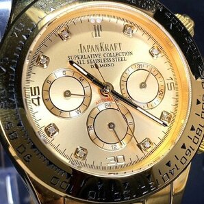 8石天然ダイヤモンド付き 新品 JAPAN KRAFT ジャパンクラフト 腕時計 正規品 クロノグラフ 自動巻き オートマティック 防水 ゴールド 金の画像1