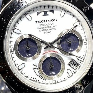 新品 TECHNOS テクノス 腕時計 正規品 アナログ ソーラー クロノグラフ ステンレス 10気圧防水 カレンダー ビジネス ホワイト プレゼントの画像1