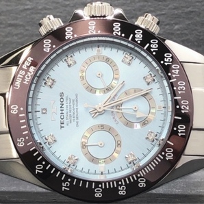 新品 TECHNOS テクノス 正規品 腕時計 シルバー アイスブルー ブラウン クロノグラフ オールステンレス アナログ腕時計 多機能腕時計 防水の画像7