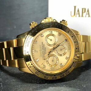 8石天然ダイヤモンド付き 新品 JAPAN KRAFT ジャパンクラフト 腕時計 正規品 クロノグラフ 自動巻き オートマティック 防水 ゴールド 金の画像7