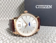 新品 シチズン CITIZEN 正規品 腕時計 アナログ クォーツ サン＆ムーン レザーベルト ブラウン ピンク ゴールド ホワイト AK5003-05A_画像6