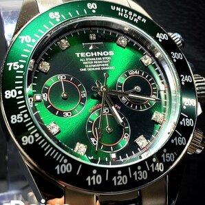限定カラー 天然ダイヤモンド付き 新品 TECHNOS テクノス 正規品 腕時計 シルバー グリーン クロノグラフ アナログ腕時計 多機能腕時計の画像1