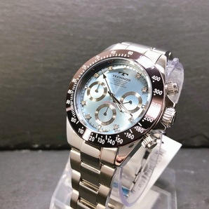 新品 TECHNOS テクノス 正規品 腕時計 シルバー アイスブルー ブラウン クロノグラフ オールステンレス アナログ腕時計 多機能腕時計 防水の画像2