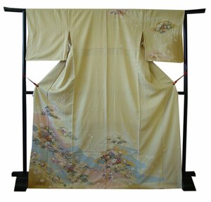 時代屋 裄72ｃｍ ロング寸 極上縮緬地 金彩加工染柄 附下げ 訪問着 正絹 未使用 仕付糸付 袷 160ｃｍ～168ｃｍ HH1246