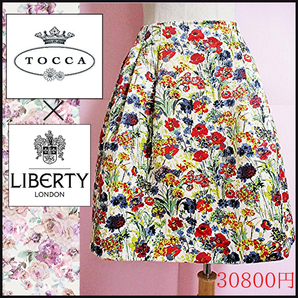 【TOCCA×LIBERTY】リバティコラボスカート　フラワープリント　花柄　トッカ　リバティ　ランドリーライン　手洗い　サテン　送料無料