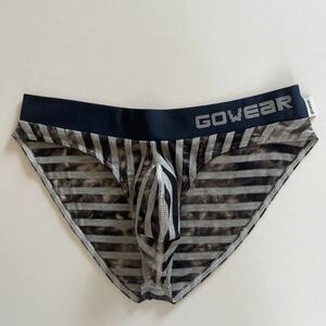 gowear Vシェイプビキニ SOFT メンズビキニ　M グレーボーダー　ビキニブリーフ　スーパーローライズ　メンズインナー　男性ビキニ