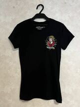 正規品 美品 エドハーディー 刺繍 半袖 レディース Tシャツ XS ブラック / 綿100%_画像1