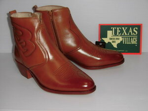 即決 25.0 TEXAS VILLAGE 5521 キャメル 牛革 本革 幅広3E 日本製 テキサス ヴィレッジ 撥水加工 紳士 靴 メンズ ウエスタン ブーツ