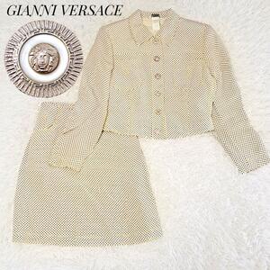 GIANNI VERSACE Gianni * Versace редкость Vintage точка рисунок выставить mete.-sa общий рисунок шелк 100% серебряный кнопка формальный 38