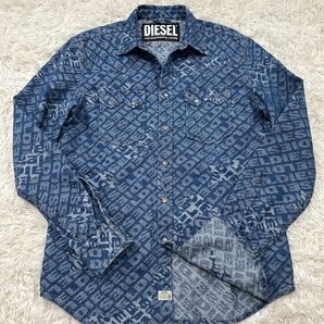 【未使用XL】超極美品 DIESEL ディーゼル デニムジャケット デニムシャツ XLsize ネイビー 総柄 現行タグ DIESEL総ロゴ【漂う高級感】極上の画像3