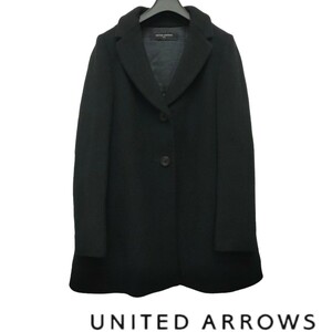 UNITED ARROWS / ユナイテッドアローズ レディース ウール混 スタンドカラー ジャケットコート 黒 36サイズ 冠婚葬祭 日本製 a-1261