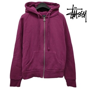 STUSSY /ステューシー レディース フルジップ スウェットパーカー フーディー ビッグロゴ 裏起毛 パープル Mサイズ I-3688