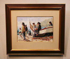 Art hand Auction Painting California Joao California Fisherman Oil Painting Portugal Oil Painting Original Authenticity Guaranteed Free Shipping, painting, oil painting, Nature, Landscape painting