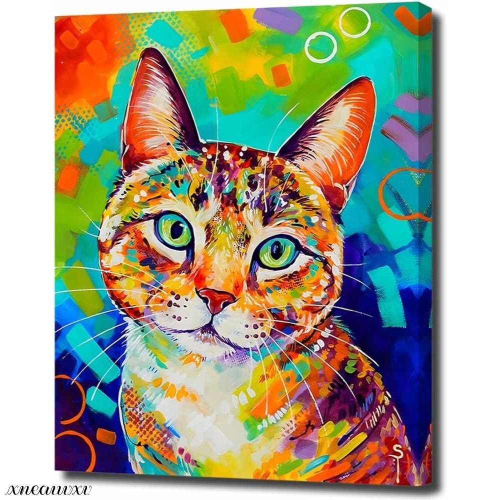 귀여운 아트 패널 고양이 인테리어 벽걸이 동물 방 장식 장식 그림 캔버스 회화 세련된 벽 아트 아트 다채로운 고양이, 그림, 오일 페인팅, 동물 그림