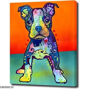 Art hand Auction Stylish art panel Boston Terrier interior wall hanging animal room decoration decorative painting canvas painting dog stylish wall art art dog, Artwork, Painting, Pastel drawing, Crayon drawing