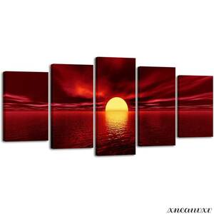 Art hand Auction Sun and Sea 5 Art Panels Nature Landscape Interior Wall Hanging Room Decoration Decorative Painting Canvas Painting Stylish Overseas Art Appreciation Redecoration Interior, Artwork, Painting, graphic