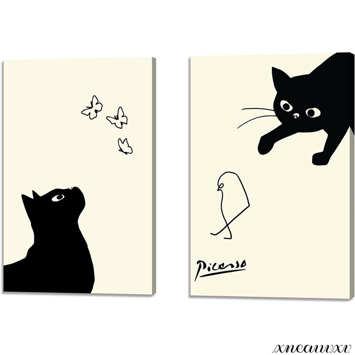 피카소 2 피스 아트 패널 고양이 그림 복제 현대 인테리어 벽 교수형 방 장식 캔버스 회화 미술 감상 세련된 재 장식, 삽화, 그림, 아크릴, 깊은 상처