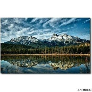 Art hand Auction Natur-Kunsttafel, Berge, See, Landschaft, spektakuläre Aussicht, Innenwandbehang, Raumdekoration, dekoratives Gemälde, Leinwandgemälde, stilvolle Kunst, Wertschätzung, Renovierung, Einweihungsgeschenk, Kunstwerk, Malerei, Grafik