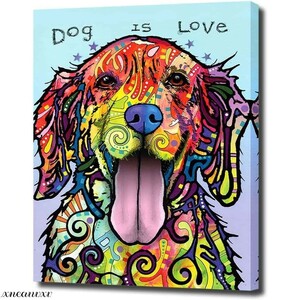 Art hand Auction Cute art panel, golden retriever, colorful, stylish interior, wall hanging, animal, room decoration, canvas, painting, wall art, art, dog, Artwork, Painting, Pastel drawing, Crayon drawing