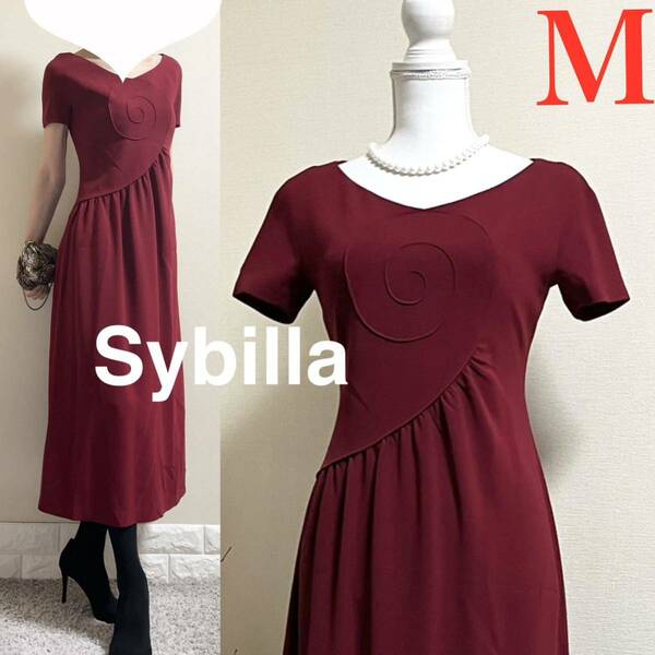 シビラ　Sybilla サークル　ドレス　ロングワンピース 半袖　M ボルドー　ワインレッド　通年　定価53,000円　オケージョン