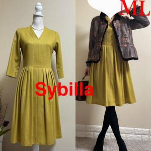  Sybilla Sybilla beautiful Silhouette dress 7 minute One-piece mustard M