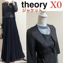 theory セオリー　ノーカラージャケット　X0 XS〜S 艶　黒　通年　定価44,000円　LIDIA SUPER TAILOR 後期　スーツ 生地　ブラック_画像1