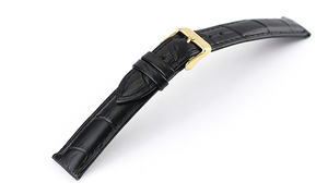 腕時計 レザー ベルト 22mm 黒 クロコダイル型押し 牛革 ピンバックル イエローゴールド ar04bk-n-y 腕時計 バンド 交換