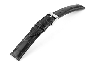 腕時計 レザー ベルト 22mm 黒 クロコダイル型押し 牛革 ピンバックル シルバー ar04bk-n-s 腕時計 交換 バンド