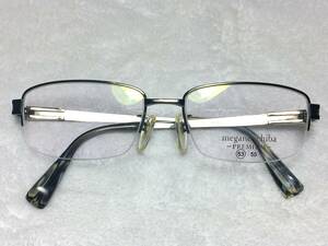 日本製 眼鏡市場 PREMIUM ハーフリム 眼鏡 MIP-M011 スクエア 53 グレー バネ蝶番 チタン メタル 軽量 中古 スクエア メンズ meganeichiba