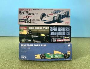 3台セット【未組立】1/24①ハセガワ製 HONDA F-1 RA272E メキシコGP ②ハセガワ製 LoraLC90 (GEO鈴木亜久里)③wave製 ベネトン-フォード。