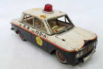 ATC ブリキ アサヒ玩具 BLUEBIRD 1966年2代目ブルーバード最終型 県警パトカー 約22㎝ 1/18程度 難有欠品多数ジャンク 箱無 日本製 ニサレ_画像3