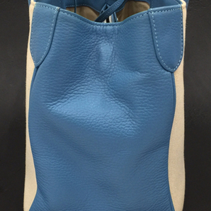 土屋鞄製作所 キャンバス×レザー ハンドバッグ 旧ロゴ 鞄 レディース アイボリー×ブルー系 保存袋付き 現状品の画像3