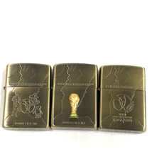 ジッポ ZIPPO オイルライター 2002 FIFA 日韓 ワールドカップ 開催記念 ゴールドカラー 喫煙具 保存箱付 計3点 セット_画像1