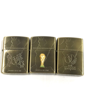 ジッポ ZIPPO オイルライター 2002 FIFA 日韓 ワールドカップ 開催記念 ゴールドカラー 喫煙具 保存箱付 計3点 セット