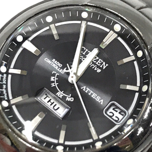 シチズン 電波 腕時計 アテッサ H106-T010792 デイデイト エコドライブ メンズ 純正ベルト 黒 CITIZEN QR032-323